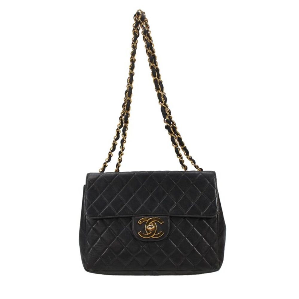 Chanel Womens Single Strap CC Turnlock Quilted Lambskin Flap Bag Handbag Black